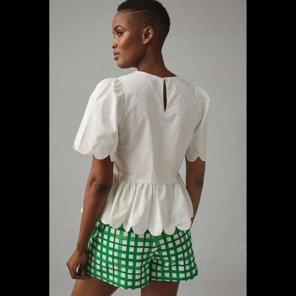 Anthropologie English Factory Puff-Sleeve Scalloped Blouse Small - Picture 3 of 10
